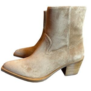 Stuart Weitzman Tate Suede Pointed Toe Western Boot Short Shaft Caramel NEW 6.5